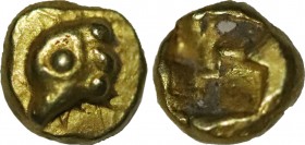 IONIA, Phokaia. (Circa 625/0-522 BC). EL Hemihekte .1/12 State Obv: Head of seal Rev: Incuse square punch. Bodenstedt Em. 2.2 very similar to the type...