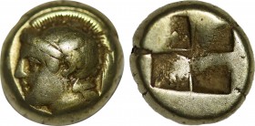 IONIA. Phokaia. EL Hekte (Circa 478-387 BC).
Obv: Helmeted head of Athena left; below, small seal left.
Rev: Quadripartite incuse square.
Bodenstedt 9...
