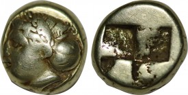 IONIA. Phokaia. EL Hekte (Circa 478-387 BC).
Obv: Head of female left, with hair in sphendone of cross-hatching pattern; below, small seal right.
Rev:...