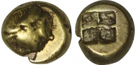IONIA. Phokaia. EL Hekte (Circa 625/0-522 BC).
Obv: Head of roaring lion left; to right, small seal upward.
Rev: Incuse square punch.
Bodenstedt 13.
C...