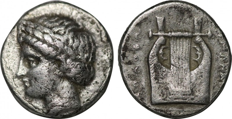 IONIA. Kolophon. Drachm (Circa 389-350 BC).
Obv: Laureate head of Apollo left.
R...