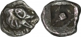 IONIA, Phokaia. Obol (Circa 6th century BC).
Obv: Head of seal left.
Rev: Incuse square punch.
BMC 79; SNG Copenhagen -; SNG von Aulock -; Rosen -.
Ra...