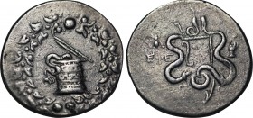 ONIA, Ephesos. (Circa 180-67 BC). AR Tetradrachm. Cistophoric standard. Struck circa 150–140 BC. Obv: Bow case with serpents. Rev: Bee above EΦE; coil...