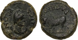 Lydia, Bagis. Psuedo-autonomous issue. (1st Century AD). Obv: KAIΣAPЄΩN, Bust of Men wearing Phrygian cap on a crescent. Rev:BAΓHNΩN, Bull left. RPC 3...