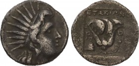 CARIA. Rhodes. Drachm (Circa 188-170 BC). Stasion, magistrate.
Obv: Radiate head of Helios right.
Rev: ΣTAΣIΩN / P - O.
Rose with bud to right. all wi...
