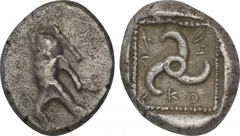 Dynasts of Lycia, Kuprilli . AR 1/4 Starer.(Circa 480-440 BC). Obv: Herakles, dr...