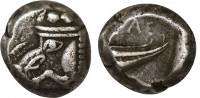 LYCIA. Phaselis.  1/3 Stater (Circa 500-440 BC).
Obv: Prow of galley left in the form of forepart of boar.
Rev: ΦΑΣ.
Stern of galley right within i...