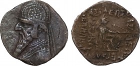 KINGS OF PARTHIA. Mithradates II (121-91 BC). Drachm. Rhagai.
Obv: Diademed and draped bust left, wearing tiara with star.
Rev: ΒΑΣΙΛΕΩΣ ΒΑΣΙΛΕΩΝ ΜΕΓΑ...