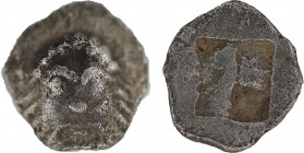 Lesbos, Methymna AR Hemiobol. (Circa 500/480-460 BC). Obv:Facing head of Silenos. Rev: Quadripartite incuse square. CNG e392, 264; CNG 94, 484; CNG 86...