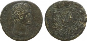 ASIA MINOR , Uncertain . Augustus . Sestertius . (circa 25 BC). Obv: bare head right. Rev: CA within rostral wreath. NC 1983, p. 7, 2a, pl. 1, 9; RIC ...