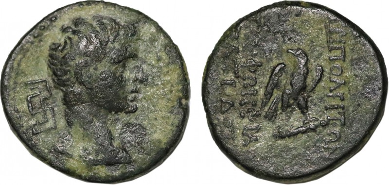 LYDIA . Tripolis. Augustus (27-14 BC). Ae. Obv:ΣΕΒΑΣΤΟΣ, beardless head right, m...