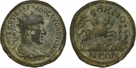 PHRYGIA, Akmoneia. Trebonianus Gallus, (251-253 AD). Tetrassarion. Obv: AVT K OVIB AΦ ΓAΛΛOC OVOΛOVCIANOC Radiate, draped and cuirassed bust of Trebon...
