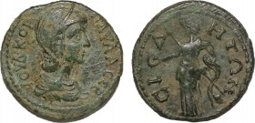 PAMPHYLIA, Side. Salonina. Augusta, (AD 254-268). Ae. Obv: Draped bust right, wearing stephane; crescent behind, I (mark of value) to right. Rev: Athe...