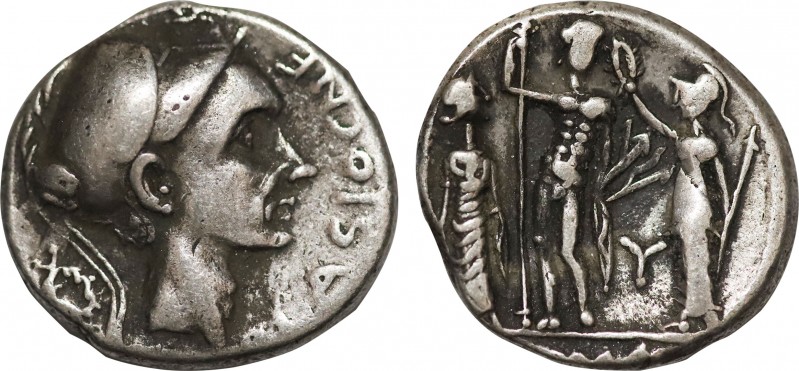 Cn. Cornelius Blasio Cn.f. Rome, (112 or 111 BC). AR. Obv: Helmeted head of Mars...