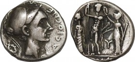 Cn. Cornelius Blasio Cn.f. Rome, (112 or 111 BC). AR. Obv: Helmeted head of Mars r.; above, *; before, [CN BL]ASIO CN F; behind, wreath, Rev: Jupiter ...