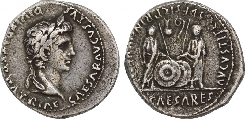 AUGUSTUS (27 BC-14 AD). Denarius. Lugdunum.
Obv: CAESAR AVGVSTVS DIVI F PATER PA...