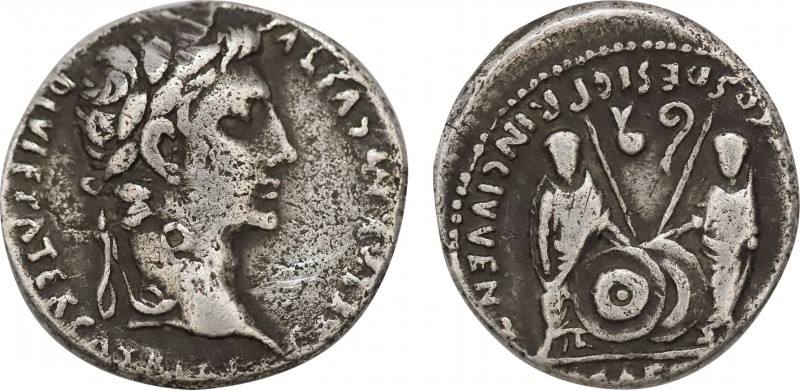 AUGUSTUS (27 BC-14 AD). Denarius. Lugdunum.
Obv: CAESAR AVGVSTVS DIVI F PATER PA...