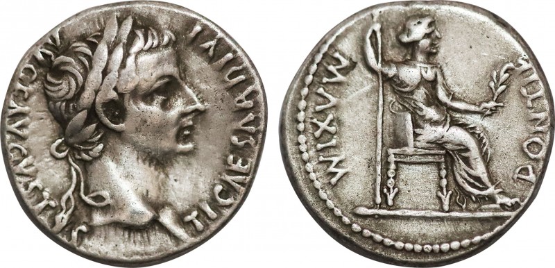 TIBERIUS (14-37). Denarius. "Tribute Penny" type. Lugdunum.
Obv: TI CAESAR DIVI ...