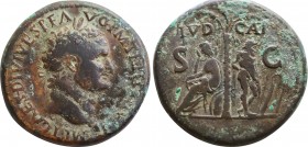 Titus, Judea. (79-81 AD). Orichalcum sestertius. Thrace, 80-81 AD. Obv: IMP T CAES DIVI VESP F AVG P M TR P P P COS VIII, head laureate right. Rev: IV...