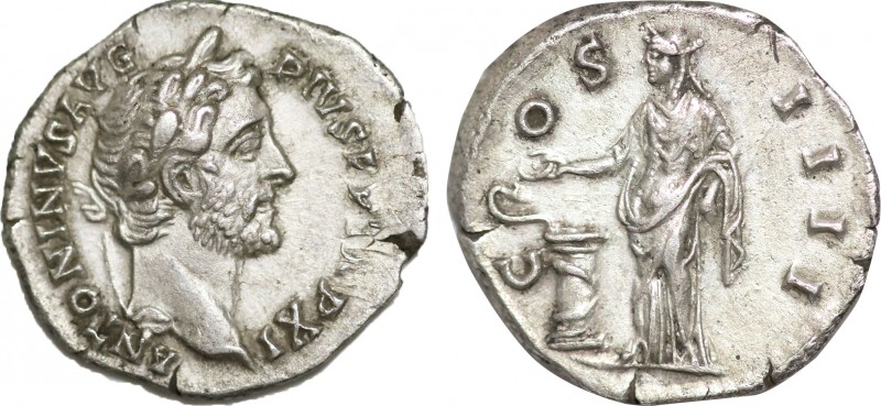 ANTONINUS PIUS (138-161). Denarius. Rome.
Obv: ANTONINVS AVG PIVS P P TR P XII.
...