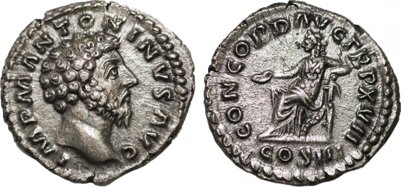 MARCUS AURELIUS (161-180). Denarius. Rome.
Obv: IMP M ANTONINVS AVG.
Head bare r...