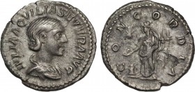 AQUILIA SEVERA (Augusta, 220-221 & 221-222). Denarius. Rome.
Obv: IVLIA AQVILIA SEVERA AVG.
Draped bust right.
Rev: CONCORDIA.
Concordia standing left...