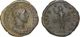 Severus Alexander (AD 222-235). Rome. Dupondius . Ae.
Obv: IMP ALEXANDER PIVS AVG, radiate head right, slight drapery on far shoulder / P M TR P XI CO...