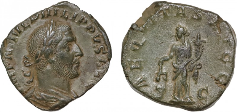 PHILIP I THE ARAB (244-249). Sestertius. Rome.
Obv: IMP M IVL PHILIPPVS AVG.
Lau...