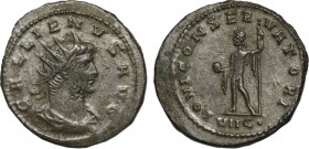 GALLIENUS (253-268). Antoninianus. Antioch. Obv: GALLIENVS AVG. Radiate and cuirassed bust right. Rev: IOVI CONSERVATORI VIIC. Jupiter standing left, ...