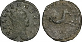 GALLIENUS (253-268). Antoninianus. Mediolanum.
Obv: GALLIENVS AVG.
Radiate and cuirassed bust right.
Rev: LEG IIXX VI P VI F.
Capricorn right.
MIR 102...