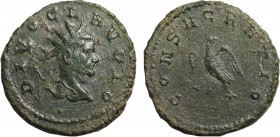 Divus Claudius II Gothicus (AD 270-271). BI Antoninianus. Consecration issue struck under Aurelian. Rome. Obv: DIVO CLAVDIO, radiate head right. Rev:E...