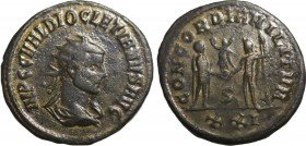 Diocletian (284-305). Antoninianus. Cyzicus, Obv: IMP C C VAL DIOCLETIANVS AVG, radiate, draped and cuirassed bust right. Rev: CONCORDIA MILITVM, Dioc...