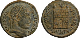 CONSTANTINE I THE GREAT (307/310-337). Follis. Antioch.
Obv: CONSTANTINVS AVG.
Laureate head right.
Rev: PROVIDENTIAE AVGG / SMANTS.
Camp gate with tw...