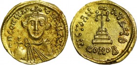 CONSTANS II (641-668). GOLD Solidus. Constantinople.
Obv: δ N CONSTANTINЧS P P AV.
Crowned and draped bust facing, holding globus cruciger.
Rev: VICTO...