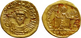 PHOCAS (602-610). GOLD Solidus. Constantinople.
Obv: δ N N FOCAS PЄRP AVG.
Crowned and cuirassed facing bust, holding globus cruciger.
Rev: VICTORIA A...