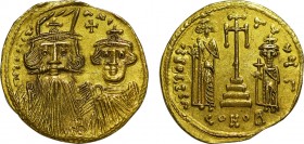 CONSTANS II, with CONSTANTINE IV (641-668). GOLD Solidus. Constantinople.
Obv: d N CONStANI.
Crowned and draped facing busts of Constans and Constanti...