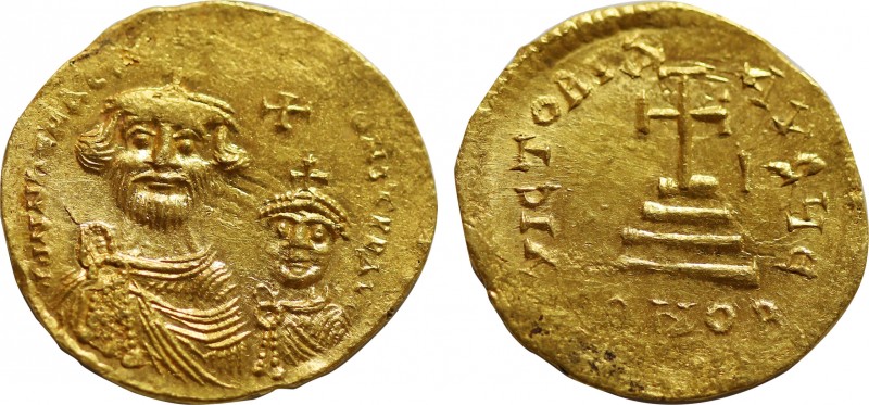 HERACLIUS with HERACLIUS CONSTANTINE (610-641). GOLD Solidus. Constantinople.
Ob...