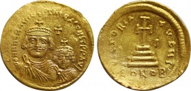 HERACLIUS with HERACLIUS CONSTANTINE (610-641). GOLD Solidus. Constantinople.
Obv: dd NN hERACLIVS ET hERA CONST P P AV.
Crowned and draped facing bus...