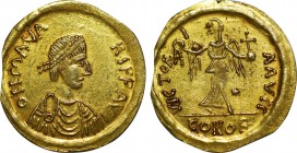 Maurice Tiberius AV Tremissis. Constantinople, (AD 582-602). Obv: D N MAV A RI P P AVI, diademed bust right, wearing paludamentum and cuirass. Rev: VI...