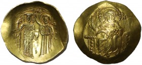 JOHN II COMNENUS (1118-1143). GOLD Hyperpyron. Constantinople.
Obv: IC - XC.
Christ Pantokrator seated facing on throne.
Rev: John standing facing, ho...