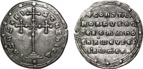 CONSTANTINE VII PORPHYROGENITUS with ROMANUS I (913-959). Miliaresion. Constantinople.
Obv: IҺSЧS XRISTЧS ҺICA.
Cross crosslet set upon three steps, w...