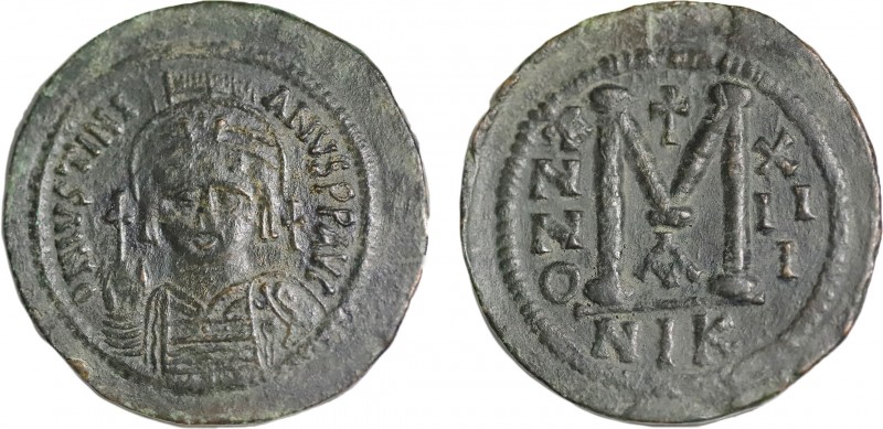 JUSTINIAN I (527-565). Follis. Nicomedia. Dated RY 13 (539/40).
Obv: D N IVSTINI...