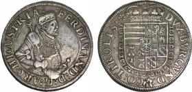 HOLY ROMAN EMPIRE. Ferdinand (Archduke, 1564-1595). Taler. Hall.
Obv: FERDINANDVS D G ARCHI DVX AVSTRIAE.
Crowned and armored half-length bust right, ...