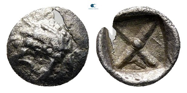 Asia Minor. Uncertain mint circa 500-450 BC. 
Tetartemorion AR

6 mm., 0,15 g...