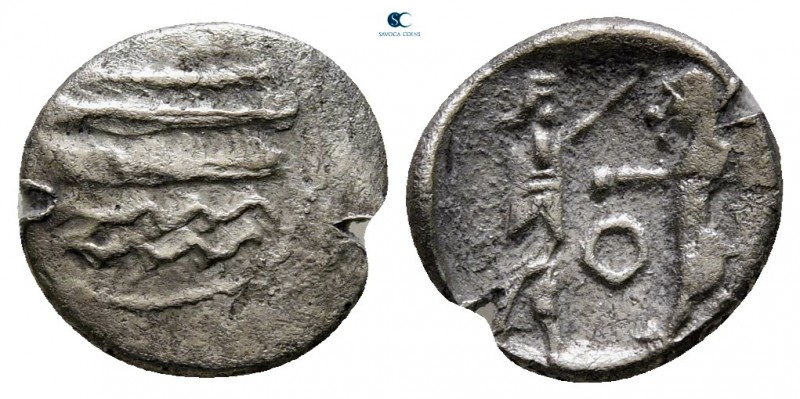 Phoenicia. Sidon. Time of Baalshallim II 401-366 BC. 
1/16 Shekel AR

10 mm.,...