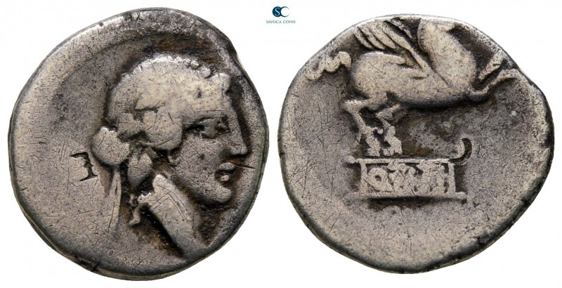 Q. Titius 90 BC. Rome
Denarius AR

17 mm., 3,81 g.

nearly very fine