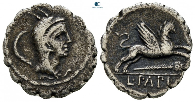 L. Papius 79 BC. Rome
Serrate Denarius AR

20 mm., 3,42 g.

nearly very fin...