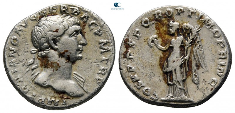 Trajan AD 98-117. Rome
Denarius AR

19 mm., 3,37 g.

very fine