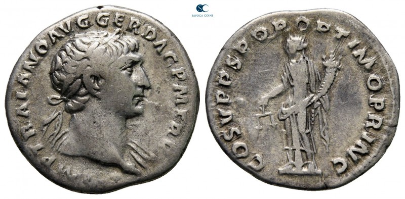 Trajan AD 98-117. Rome
Denarius AR

18 mm., 2,68 g.

very fine