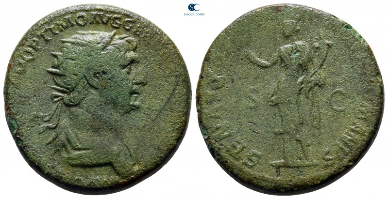 Trajan AD 98-117. Rome
Dupondius Æ

26 mm., 11,45 g.

nearly very fine